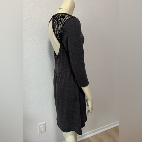 Vintage Y2K Lace Open Back Skater Dress With Belt Loops Grey/Black - Picture 3 of 11